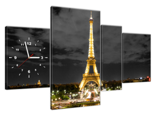 Obraz s hodinami do chodby Večerná fotka Eiffelovky