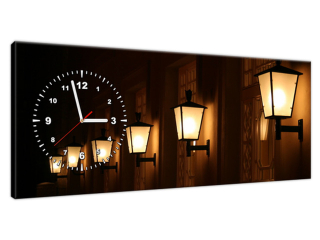 Obraz s hodinami na plátne Nástenné lampy