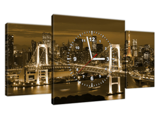 Štýlový obraz s hodinami Rainbow Bridge v Tokiu