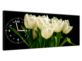 Obraz s hodinami Biele tulipány - Mark Freeth