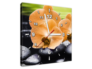 Moderné hodiny na stenu Oranžová orchidea