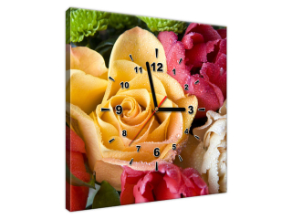 Obraz s hodinami na plátne Orosená ruža