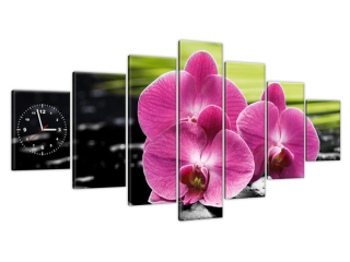 Luxusný obraz s hodinami Orchidey na kameňoch