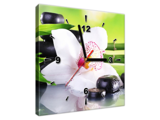 Obraz s hodinami Kamene SPA a orchidea
