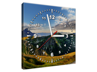 Moderný obraz s hodinami Panoráma vrchu Svinica