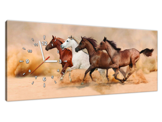 Štýlový obraz s hodinami Cválajúce kone