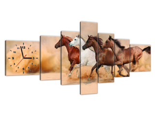 Štýlový obraz s hodinami Cválajúce kone