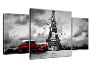 Obraz s hodinami na plátne Pohľadnica z Paríža