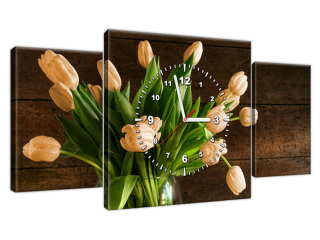 Obraz s hodinami na plátne Hrdzavé tulipány
