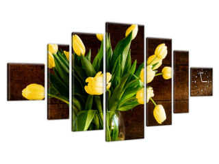 Obraz s hodinami Žlté tulipány