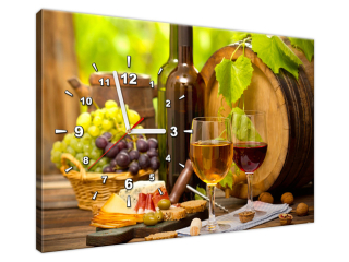 Obraz s hodinami Biele a červené víno