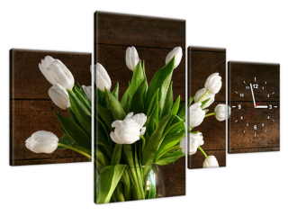 Moderné nástenné hodiny Snehobiele tulipány