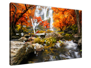 Obraz s hodinami do chodby Jesenný vodopád