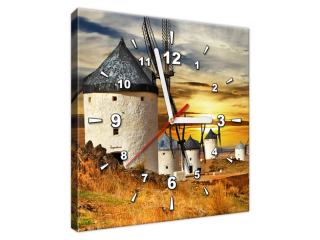 Obraz s hodinami Veterné mlyny v Španielsku