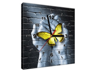 Obraz s hodinami na stenu Žltý motýľ