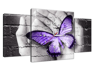 Moderný obraz s hodinami Motýľ v dlaniach