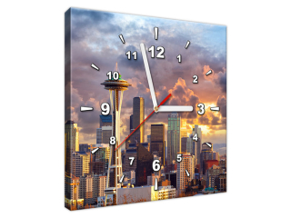 Obraz s hodinami Mesto Seattle pri západe slnka
