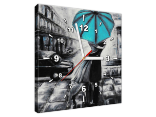 Obraz na stenu s hodinami Zaľúbenci v tyrkysovej farbe