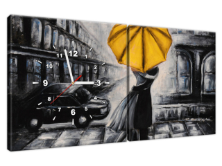 Obraz s hodinami Zaľubenci s dáždnikom