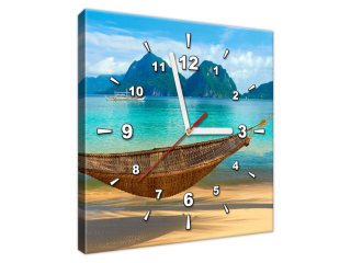 Obraz s hodinami na stenu Hojdacia sieť na pláži