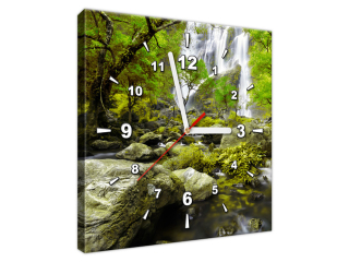 Moderný obraz s hodinami Vodopád v zelenej