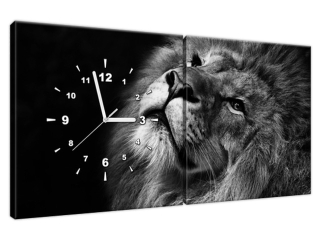 Luxusný obraz s hodinami Strieborný lev
