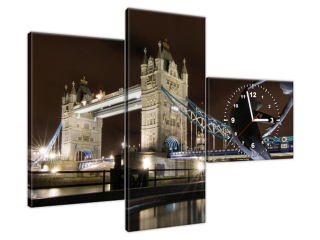 Štýlový obraz s hodinami Fontána pri Tower Bridge