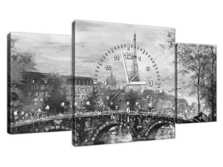Obraz s hodinami Ulička v Paríži v čierno bielom