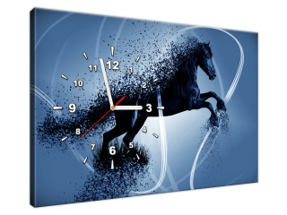 Obraz s hodinami Modrý kôň fragmentácia - Jakub Banas
