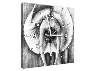 Obraz s hodinami na stenu Baletka v čieno bielej