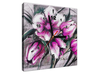 Štýlový obraz s hodinami Kompozícia z tulipánov