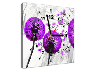 Obraz s hodinami Púpavy vo fialovej farbe
