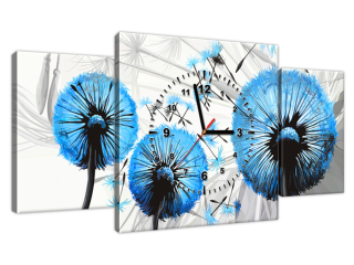 Moderný obraz s hodinami Modré púpavy