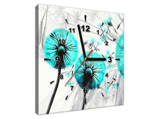 Obraz na plátne s hodinami Púpava v tyrkysovej farbe