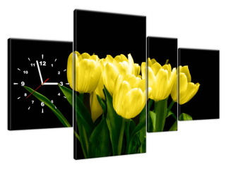 Obraz s hodinami Žlté tulipány - Mark Freeth
