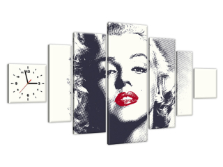 Obraz s hodinami Marilyn Monroe s červenými perami