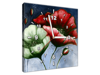 Obraz s hodinami Maľované vlčie maky v červenej a zelenej