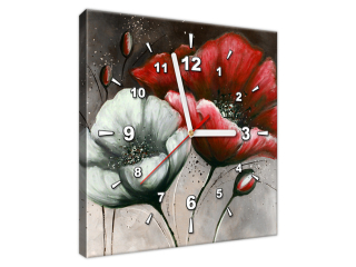 Obraz s hodinami Maľované vlčie maky červenej a hnedej farby