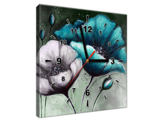 Moderný obraz s hodinami Maľované tyrkysové maky