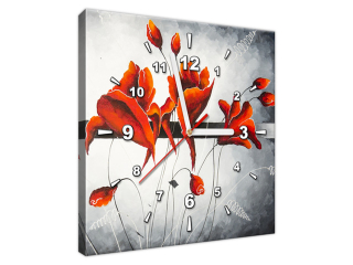 Obraz s hodinami Puky červených makov