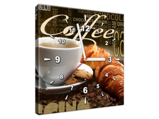 Obraz s hodinami tlačený na plátne Chutná káva v sépii