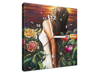 Obraz s hodinami Žena uprostred kvetov