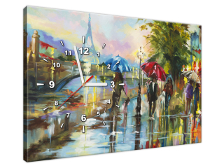 Obraz s hodinami na plátne Paríž v daždi