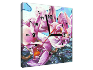 Obraz na plátne s hodinami Kvety na kameňoch