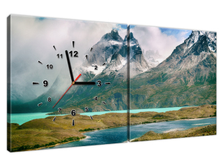 Obraz s hodinami na stenu Zasnežené vrchy