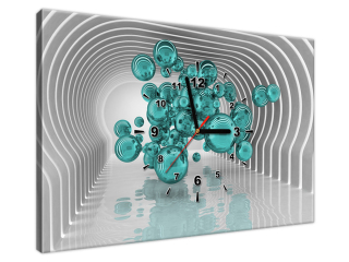 3D obraz s hodinami Gule vo futuristickej 3D miestnosti v tyrkyse