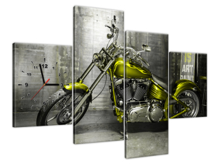 Obraz s hodinami Olivový motocykel