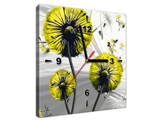 Moderný obraz s hodinami Žlté púpavy
