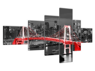 Obraz s hodinami Tokyo dúhový most v červenej
