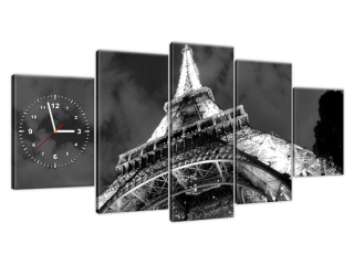 Obraz s hodinami Eiffelova veža nočný výhľad